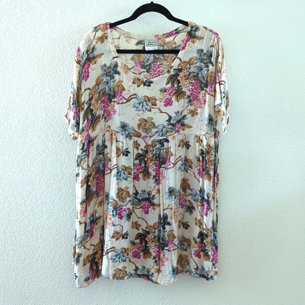 1990s Babydoll Dress Grape Vine Print 🍇